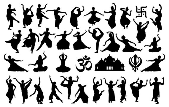 Indian Dancers Silhouette Vector Pack graphic drawing illustration for stickers, streetwear, t-shirts, logos, print-on-demand, print, or branding