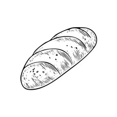 Loaf of bread vector illustration in a hand-drawn style. Rustic cartoon design of fresh bread with a crust, isolated on a white background