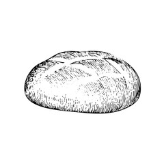Loaf of bread vector illustration in a hand-drawn style. Rustic cartoon design of fresh bread with a crust, isolated on a white background