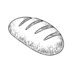 Loaf of bread vector illustration in a hand-drawn style. Rustic cartoon design of fresh bread with a crust, isolated on a white background