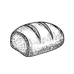 Loaf of bread vector illustration in a hand-drawn style. Rustic cartoon design of fresh bread with a crust, isolated on a white background