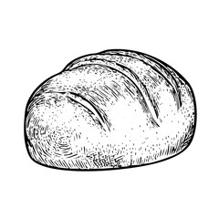 Loaf of bread vector illustration in a hand-drawn style. Rustic cartoon design of fresh bread with a crust, isolated on a white background