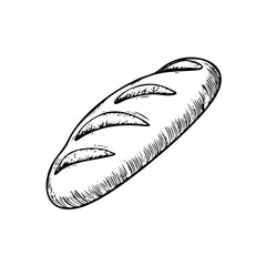 Loaf of bread vector illustration in a hand-drawn style. Rustic cartoon design of fresh bread with a crust, isolated on a white background