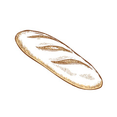 Loaf of bread vector illustration in a hand-drawn style. Rustic cartoon design of fresh bread with a crust, isolated on a white background
