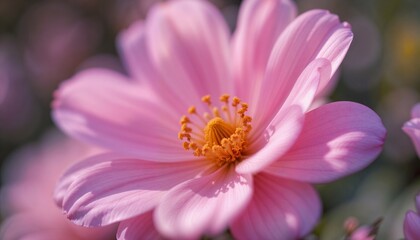 Fototapeta premium Pink flower blooming with a soft focus background representing spring beauty