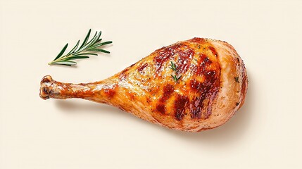   Whole Chicken with Rosemary Sprigs on White Background