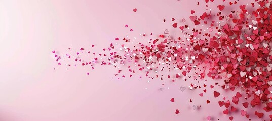 Naklejka premium Group of mini confetti hearts on light pink background