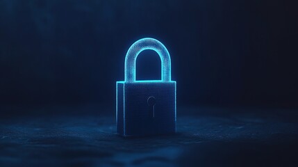 Fototapeta premium Glowing Blue 3D Digital Padlock Symbol with Futuristic Lines