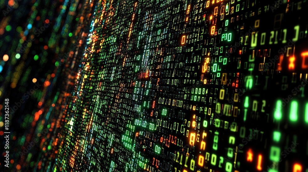Aufkleber abstract digital binary code flow in cybersecurity protection theme