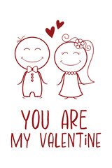 Be My Valentine. This is a Cute Valentine's Day Card with a lovely couple. It is a Simple Romantic Vector Illustration of a Boy and girl on a Valentine's Day, wedding, love Background. 