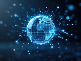 Obraz premium Futuristic digital globe with earth connectivity and data network visualization