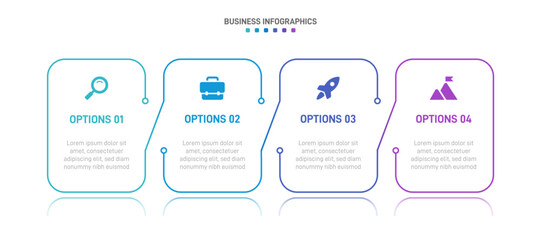 Horizontal progress bar featuring 4 arrow-shaped elements, symbolizing the four stages of business strategy and progression. Clean timeline infographic design template. Vector for presentation