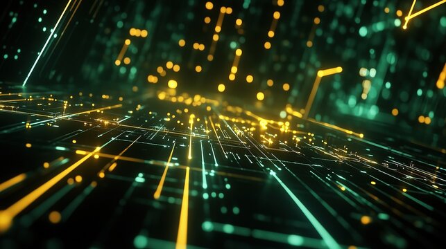 Dynamic 3D Scatter Plot with Neon Lines and Abstract Design Elements