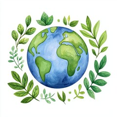 Earth Day globe, watercolor artwork of the Earth for Earth Day. Wallpaper background image of the globe, created with AI