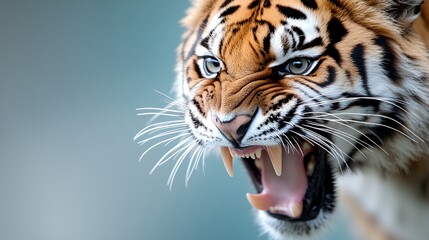 Fototapeta premium Tiger with its mouth open and teeth bared