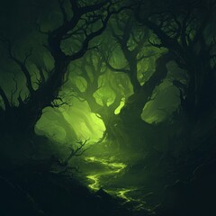 Halloween background with glowing trees. Vector illustration. Eps 10.