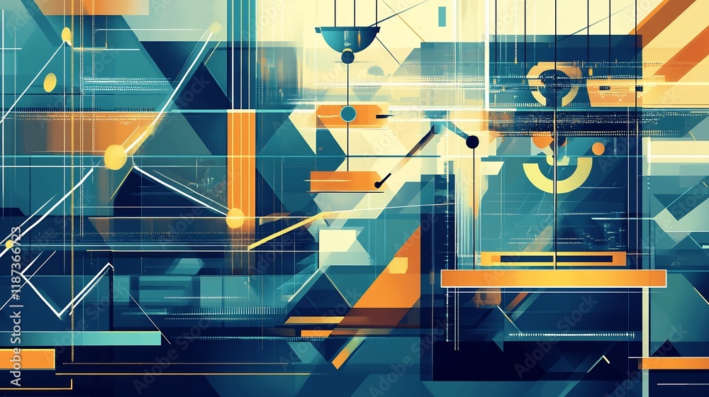 Poster Conceptual depiction of credit analysis highlighting abstract scale geometric forms representing credit scoring systems