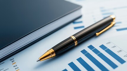 Elegant Black Pen Placed on Business Documents and Notepad