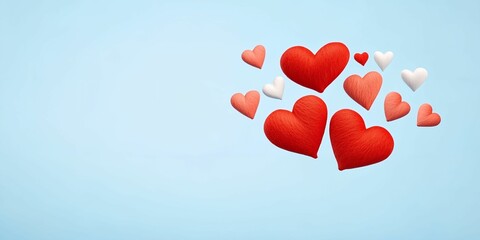 Blue background with a bunch of hearts in different sizes