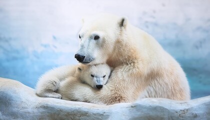 Heartwarming Arctic Love: Polar Bear Mother and Cub Cuddle