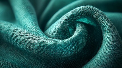 Fototapeta premium Teal fabric swirls, textured linen textile background.