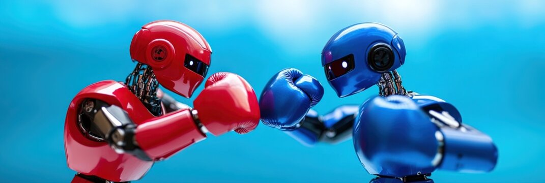 red ai robot boxing blue ai robot boxer