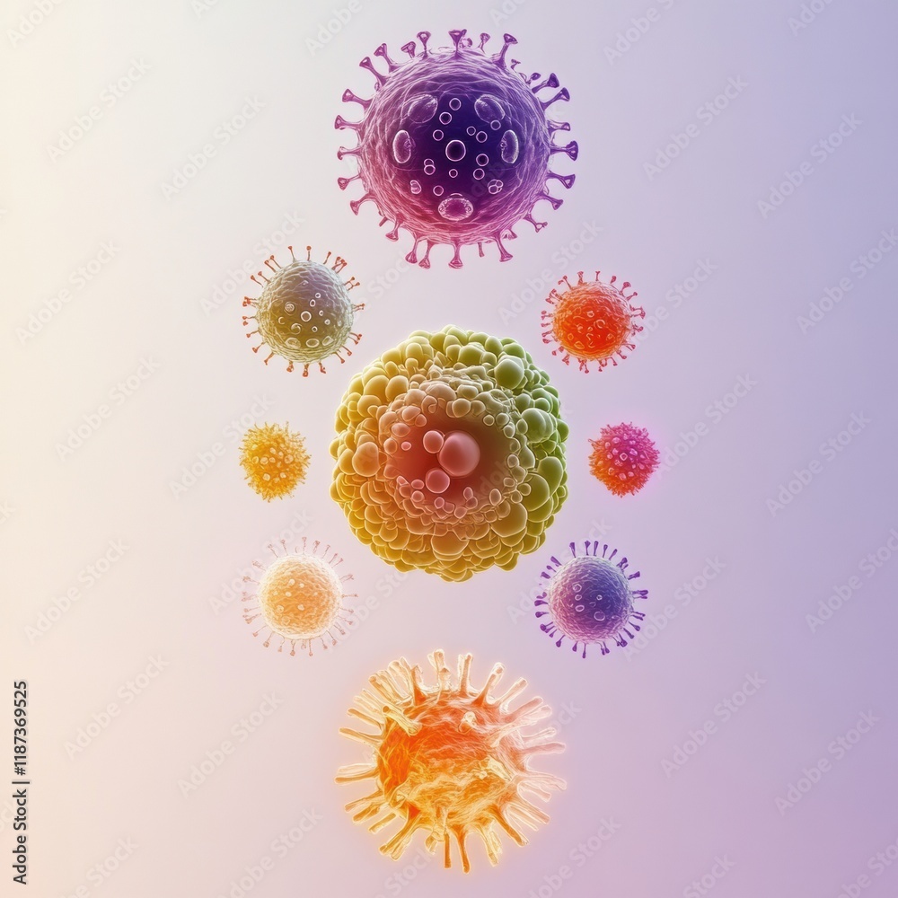 Aufkleber Progression of virus forms from simple to complex depicting various characteristics and structures in a gradient layout. Generative AI