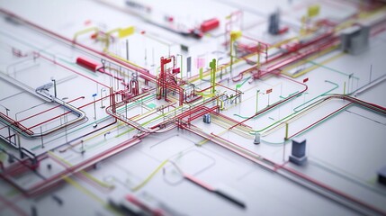 Conceptual art of operations management highlighting abstract pathways symbolic tools workflow optimization