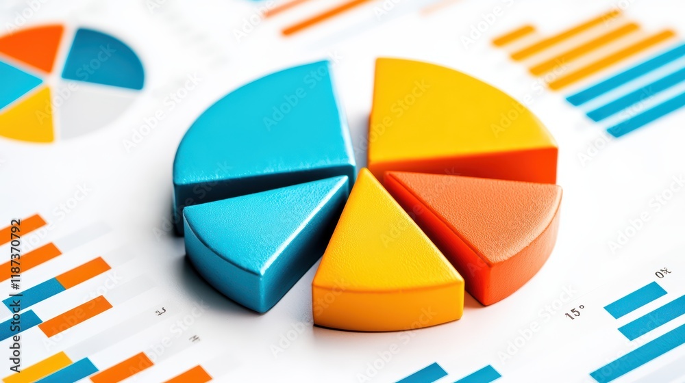Poster vibrant data visualization with colorful pie chart and graphs