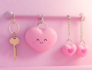 Pink Heart Keychain with Heart-Shaped Charm



