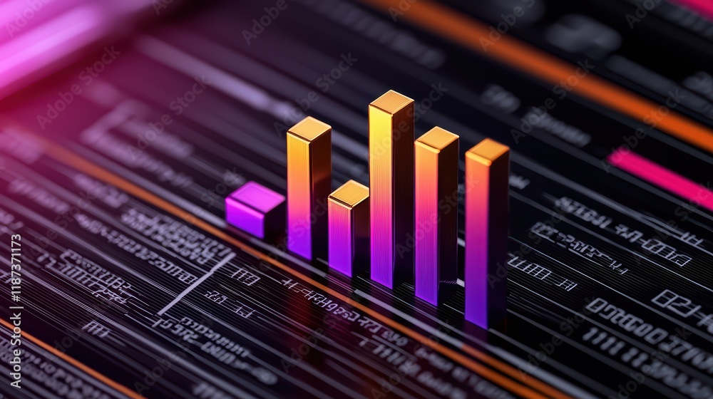 Poster vibrant colorful bar graph with digital background for data analysis
