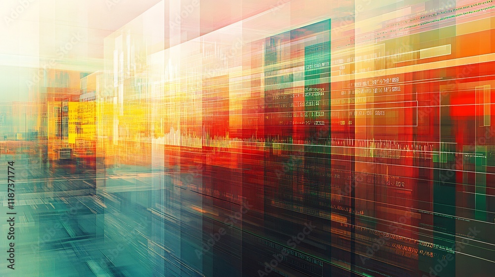 Poster Conceptual art of financial reporting featuring abstract layer symbolizing regulatory compliance data integrity