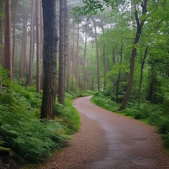 Obraz premium Pathway in the forest in a foggy day. Nature series.