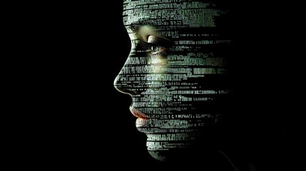 Human Face Composed of Data Lines Representing Artificial Intelligence