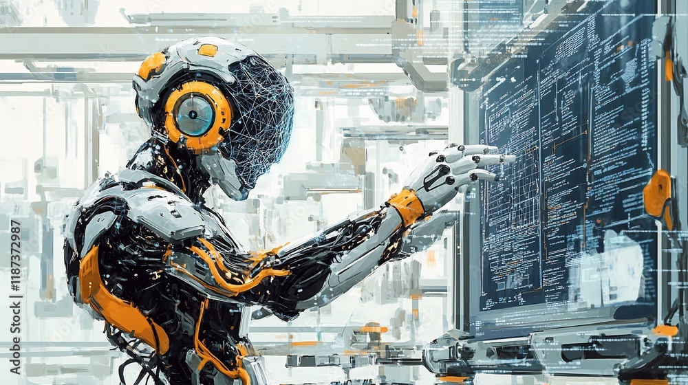 Poster Conceptual art of artificial intelligence business emphasizing machine learning applications predictive analytics