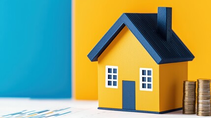 Colorful House Model with Coins for Real Estate Investment Concept