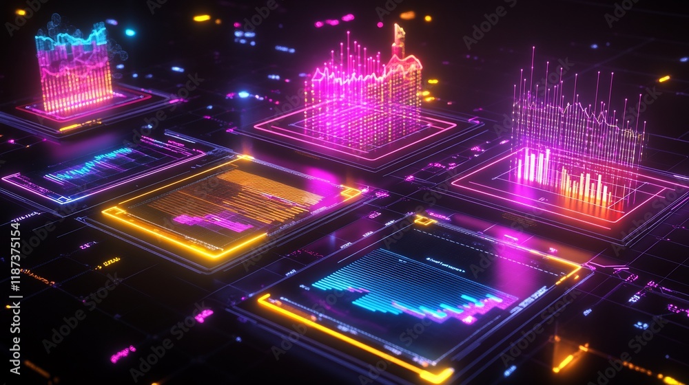 Poster Competitor analysis shown glowing comparison chart vibrant interconnected data node