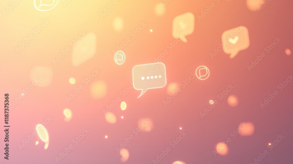 Aufkleber Abstract representation of chat icons and connection arrows creating a dynamic digital atmosphere. Generative AI