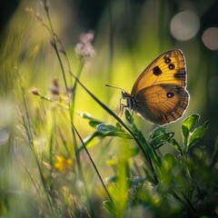 Obraz premium Butterfly in the meadow with beautiful bokeh background