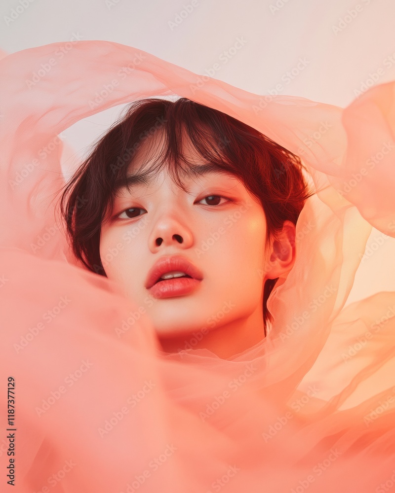 Fototapete ethereal non-binary portrait with fluid blur textures