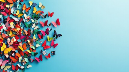   A colorful butterfly gathering on a blue canvas offers space for additional text or image placement on its reverse side