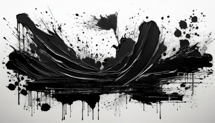 Obraz premium Vibrant Black Ink Stencils Paintbrush, Splash, Spray, Ink Splatter and Paint Marks on a Dark Canvas, Showcasing Artistic Expression through Ink