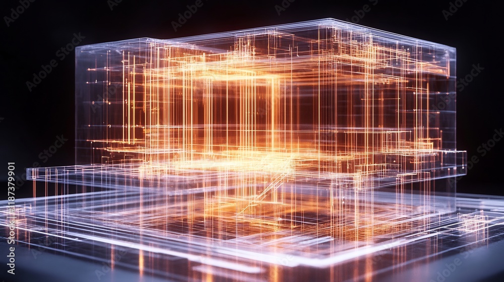 Aufkleber blueprint designs represented radiant lines glowing over transparent 3d structure