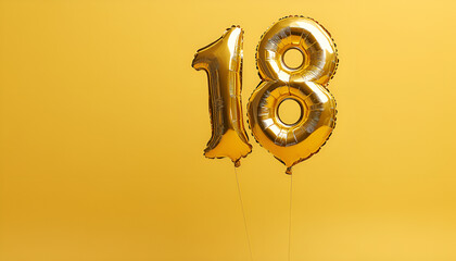 18th birthday, coming of age party. Number shaped balloons on orange background, space for text