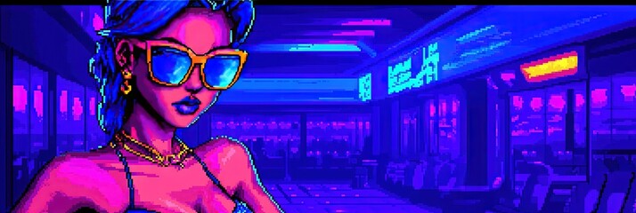 Fototapeta premium 16-bit pixel art modern las vegas showgirl posing in casino