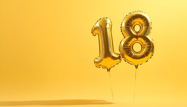 18th birthday, coming of age party. Number shaped balloons on orange background, space for text - Powered by Adobe