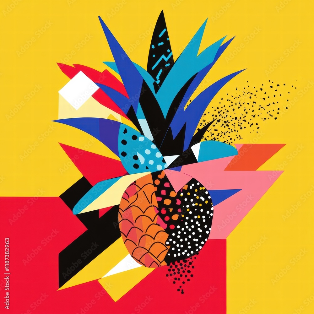 Aufkleber Colorful abstract geometric pineapple design featuring vibrant shapes and patterns in a modern style. Generative AI
