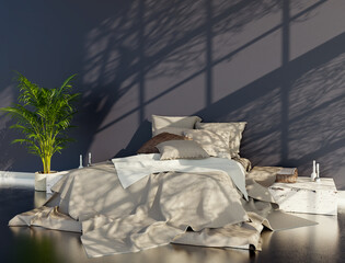 Large luxury modern bright interiors Living room mockup illustration 3D rendering image