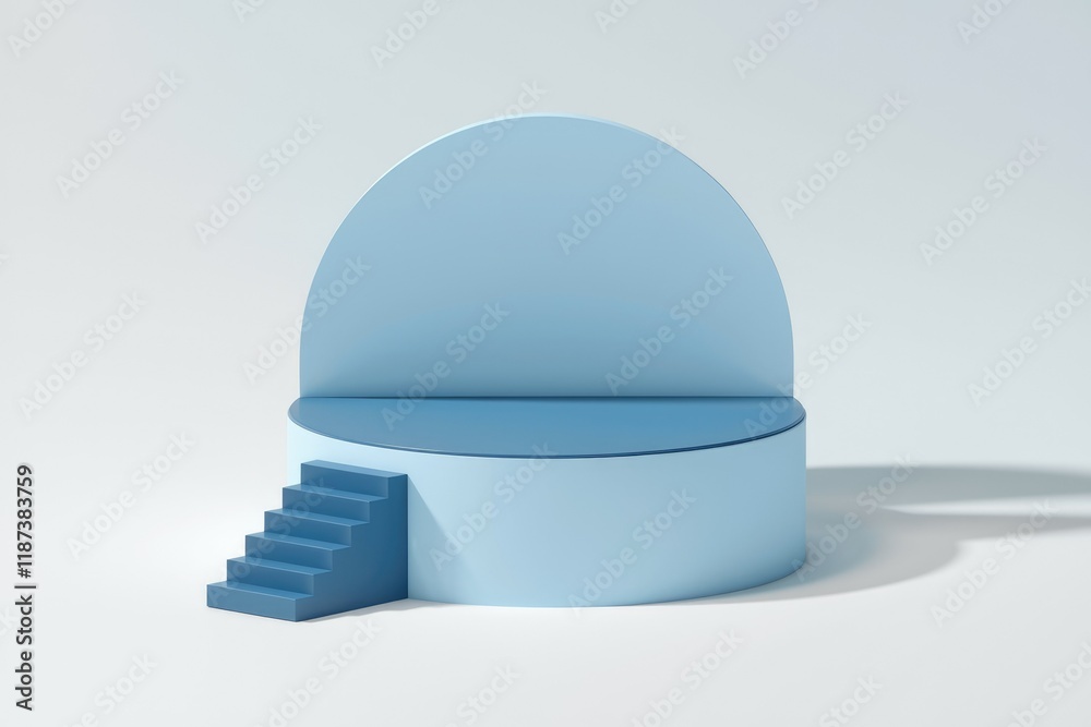 Aufkleber Minimalist 3D rendering of a light blue platform with stairs, ideal for product display or branding.