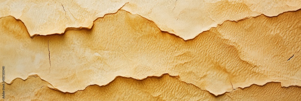 Poster Warm toned paper sheets are overlapping, forming a textured abstract landscape with undulating shapes resembling mountains and valleys, creating a visually interesting backdrop